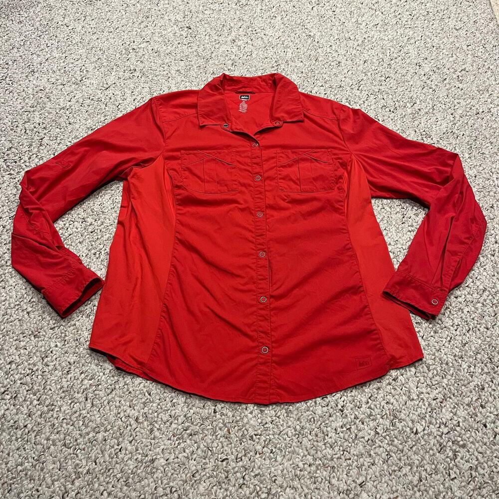 REI Long Sleeve Snap Front Active Shirt XL Red Womens Outdoor Gorpcore Hike